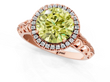 Rose gold Fancy Yellow Round  Halo Diamond Engagement Ring with Intricate Filigree Band and Four-Prong Setting_1