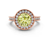 Rose gold Fancy Yellow Round  Halo Diamond Engagement Ring with Milgrain Pave Band and Four-Prong Setting_111
