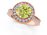 Rose gold Fancy Yellow Round  Halo Diamond Engagement Ring with Milgrain Pave Band and Four-Prong Setting_112