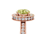 Rose gold Fancy Yellow Round  Halo Diamond Engagement Ring with Milgrain Pave Band and Four-Prong Setting_116