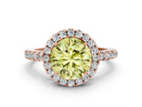 Rose gold Fancy Yellow Round  Halo Diamond Engagement Ring with Pavé Band and Four-Prong Setting_141