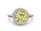 Rose gold Fancy Yellow Round  Halo Diamond Engagement Ring with Solitaire Band and Four-Prong Setting