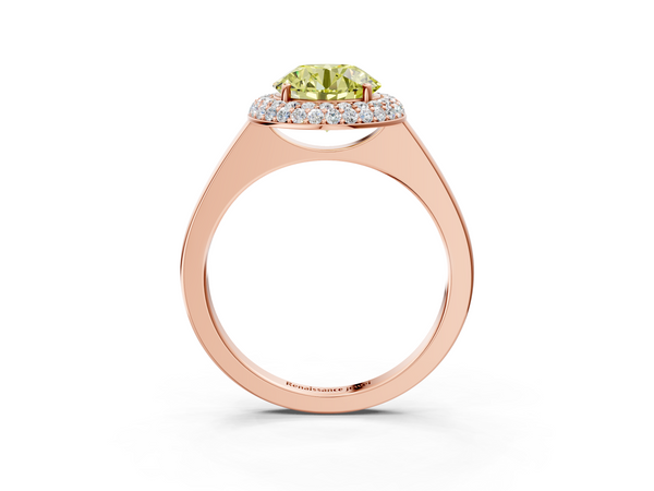 Rose gold Fancy Yellow Round  Halo Diamond Engagement Ring with Solitaire Band and Four-Prong Setting
