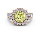 Rose gold Fancy Yellow Round  Halo Diamond Engagement Ring with Split Shank and Four-Prong Setting