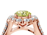 Rose gold Fancy Yellow Round  Halo Diamond Engagement Ring with Split Shank and Prong Setting_34