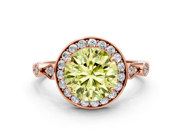 Rose gold Fancy Yellow Round  Halo Diamond Engagement Ring with Twisted Band and Four-Prong Setting