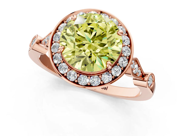 Rose gold Fancy Yellow Round  Halo Diamond Engagement Ring with Twisted Band and Four-Prong Setting