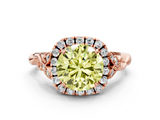 Rose gold Fancy Yellow Round  Halo Diamond Engagement Ring with Vintage-Inspired Band and Four-Prong Setting_3