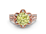 Rose gold Fancy Yellow Round  Halo Diamond Floral Split Shank Engagement Ring