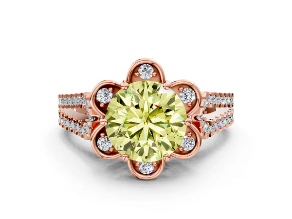 Rose gold Fancy Yellow Round  Halo Diamond Floral Split Shank Engagement Ring