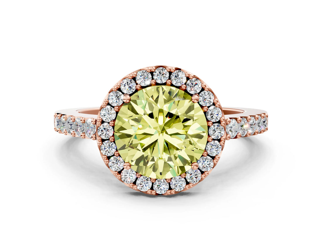 Rose gold Fancy Yellow Round  Halo Diamond Pavé Solitaire Ring_39