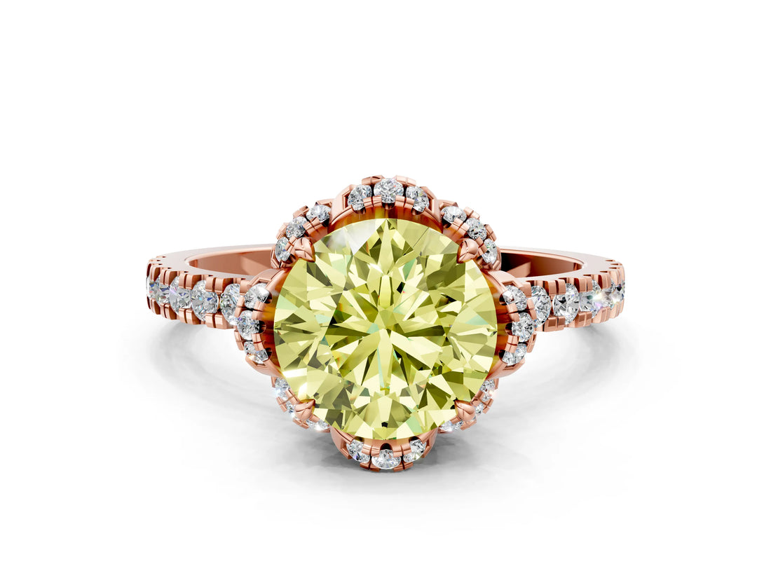 Rose gold Fancy Yellow Round  Halo Diamond Pave Band Ring with Four-Prong Setting_15