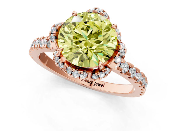 Rose gold Fancy Yellow Round  Halo Diamond Pave Band Ring with Four-Prong Setting