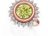 Rose gold Fancy Yellow Round  Halo Diamond Ring with Milgrain Edge and Round Prong Setting_25