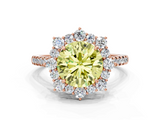Rose gold Fancy Yellow Round  Halo Diamond Ring with Pavé Band and Prong Setting