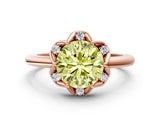 Rose gold Fancy Yellow Round  Halo Diamond Ring with Round Cluster Setting, Solitaire Band, and Four-Prong Setting_29