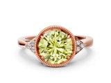 Rose gold Fancy Yellow Round  Halo Diamond Ring with Tapered Band and Four-Prong Setting_5