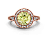 Rose gold Fancy Yellow Round  Halo Diamond Split Shank Ring with Milgrain Detail_29