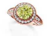 Rose gold Fancy Yellow Round  Halo Diamond Split Shank Ring with Milgrain Detail_30