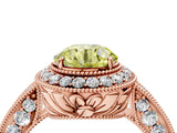 Rose gold Fancy Yellow Round  Halo Diamond Split Shank Ring with Milgrain Detail_33