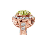 Rose gold Fancy Yellow Round  Halo Diamond Split Shank Ring with Milgrain Detail_34