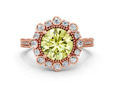 Rose gold Fancy Yellow Round  Halo Milgrain Pave Diamond Ring with Four-Prong Setting 2