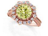Rose gold Fancy Yellow Round  Halo Milgrain Pave Diamond Ring with Four-Prong Setting 3