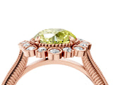 Rose gold Fancy Yellow Round  Halo Milgrain Pave Diamond Ring with Four-Prong Setting
