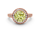 Rose gold Fancy Yellow Round  Halo Milgrain Solitaire with Bezel Set Side Stones and Pave Band_32