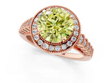 Rose gold Fancy Yellow Round  Halo Milgrain Solitaire with Bezel Set Side Stones and Pave Band_33