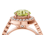Rose gold Fancy Yellow Round  Halo Milgrain Solitaire with Bezel Set Side Stones and Pave Band_36