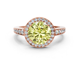 Rose gold Fancy Yellow Round  Halo Pavé Diamond Engagement Ring with Bezel Setting