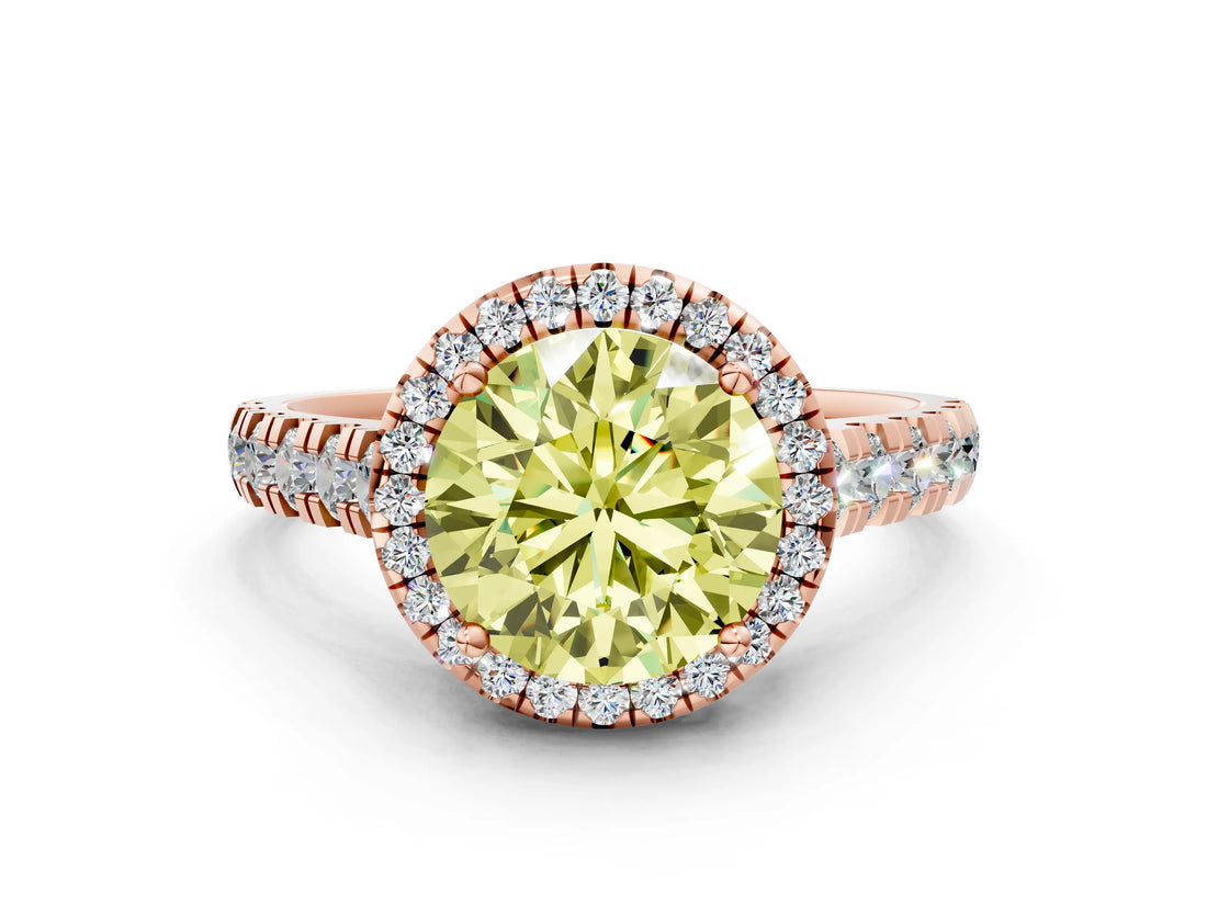 Rose gold Fancy Yellow Round  Halo Pavé Diamond Engagement Ring with Four-Prong Setting_25