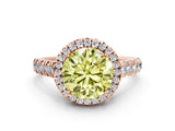 Rose gold Fancy Yellow Round  Halo Pavé Diamond Engagement Ring with Four-Prong Setting_25
