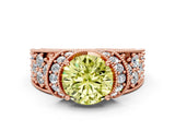 Rose gold Fancy Yellow Round  Halo Pave Diamond Engagement Ring with Milgrain Detailing_47