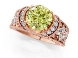 Rose gold Fancy Yellow Round  Halo Pave Diamond Engagement Ring with Milgrain Detailing_48