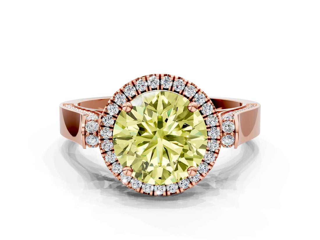 Rose gold Fancy Yellow Round  Halo Pave Split Shank Prong Setting Ring_63