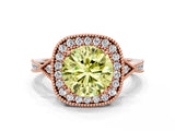 Rose gold Fancy Yellow Round  Halo Round Diamond Milgrain Pave Engagement Ring_3