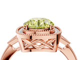 Rose gold Fancy Yellow Round  Halo Round Diamond Milgrain Pave Engagement Ring_7