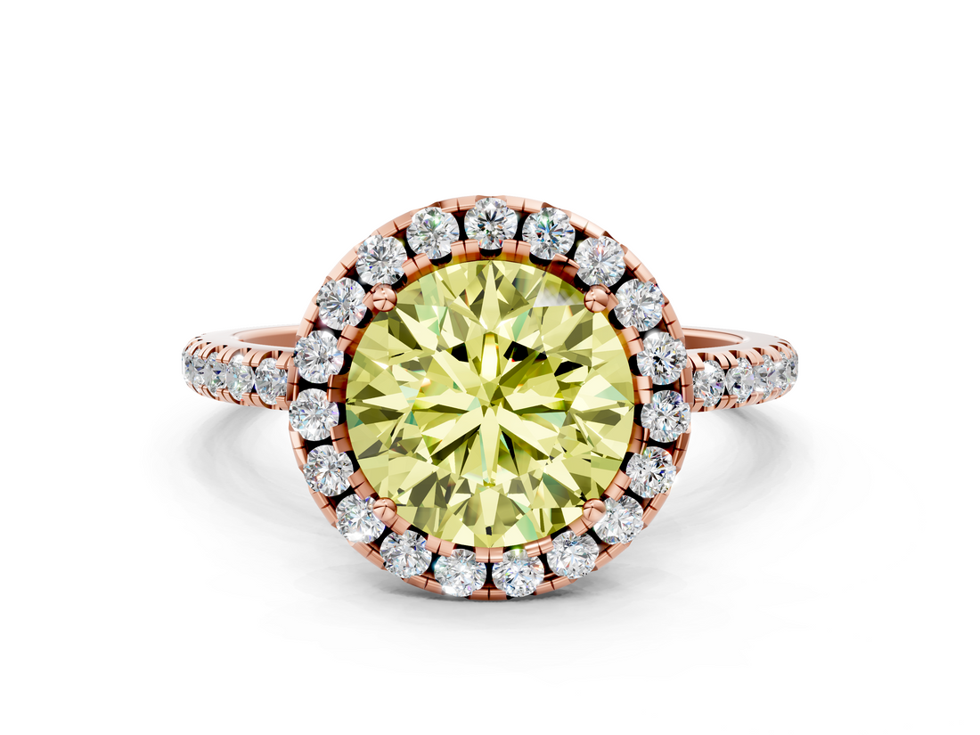 Rose gold Fancy Yellow Round  Halo Round Diamond Pavé Band Four-Prong Ring_3