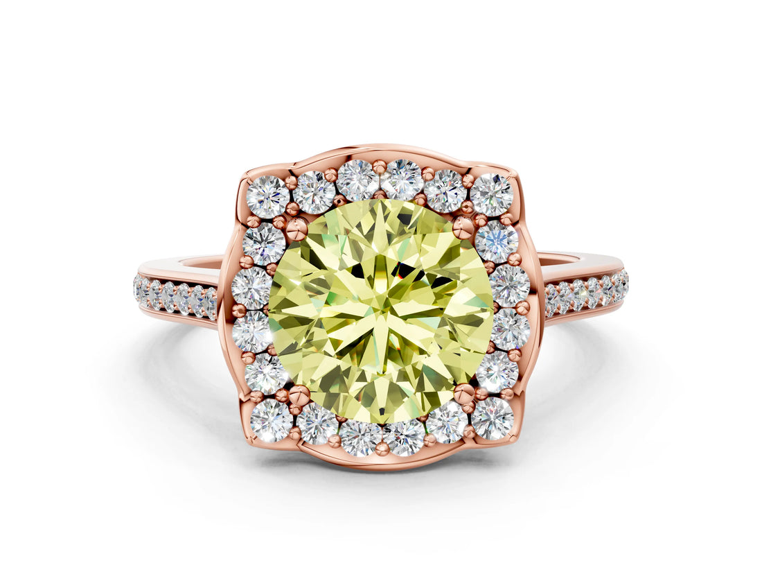 Rose gold Fancy Yellow Round  Halo Round Diamond Pave Band with Four-Prong Setting_43