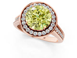 Rose gold Fancy Yellow Round  Halo Solitaire Diamond Ring with Pave Band and Bezel Setting_35
