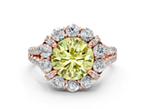Rose gold Fancy Yellow Round  Halo Split Shank Diamond Engagement Ring with Pave Band and Four-Prong Setting