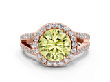 Rose gold Fancy Yellow Round  Halo Split Shank Diamond Ring with Four-Prong Setting