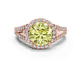 Rose gold Fancy Yellow Round  Halo Split Shank Diamond Ring with Prong Setting
