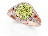 Rose gold Fancy Yellow Round  Halo Split Shank Diamond Ring with Prong Setting_1
