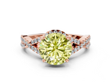 Rose gold Fancy Yellow Round  Halo Twist Band Solitaire Prong Setting Ring