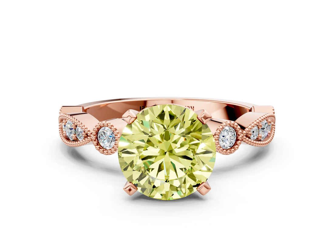Rose gold Fancy Yellow Round  Milgrain Bezel Diamond Engagement Ring with Solitaire Prong Setting_28
