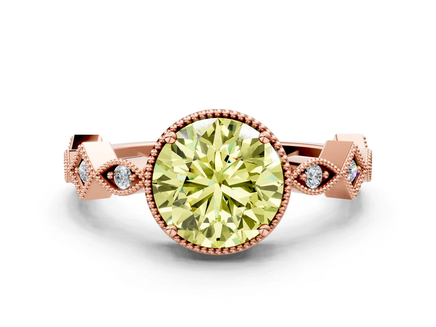 Rose gold Fancy Yellow Round  Milgrain Marquise Diamond Twist Band Ring