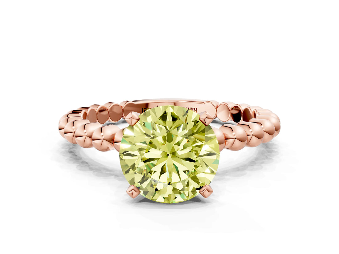 Rose gold Fancy Yellow Round  Solitaire Beaded Band Prong Setting Ring